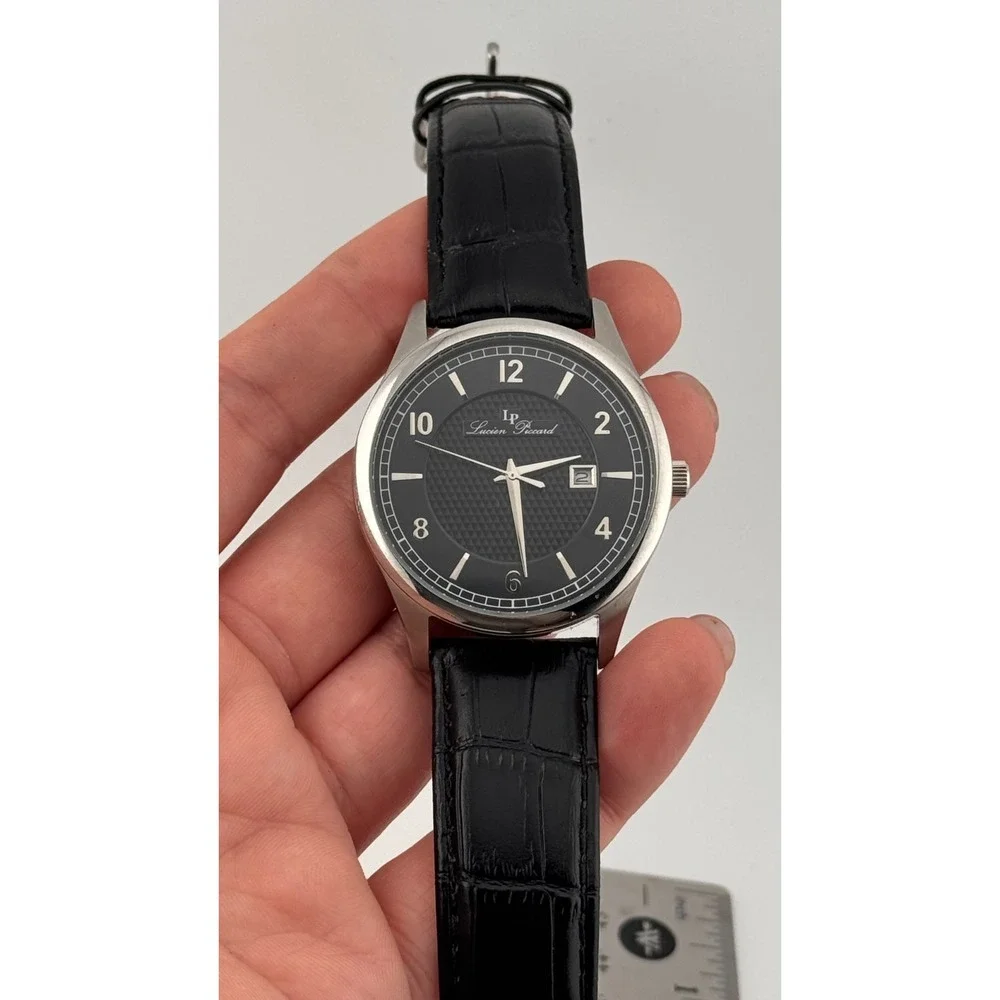 Lucien‎ Piccard Weisshorn Mens Watch Black Dial Date Sapphire Leather Strap